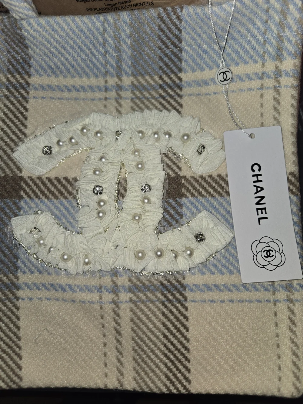 CHANEL GWP Ivory Pearl-Embellished Double C Patch Bag